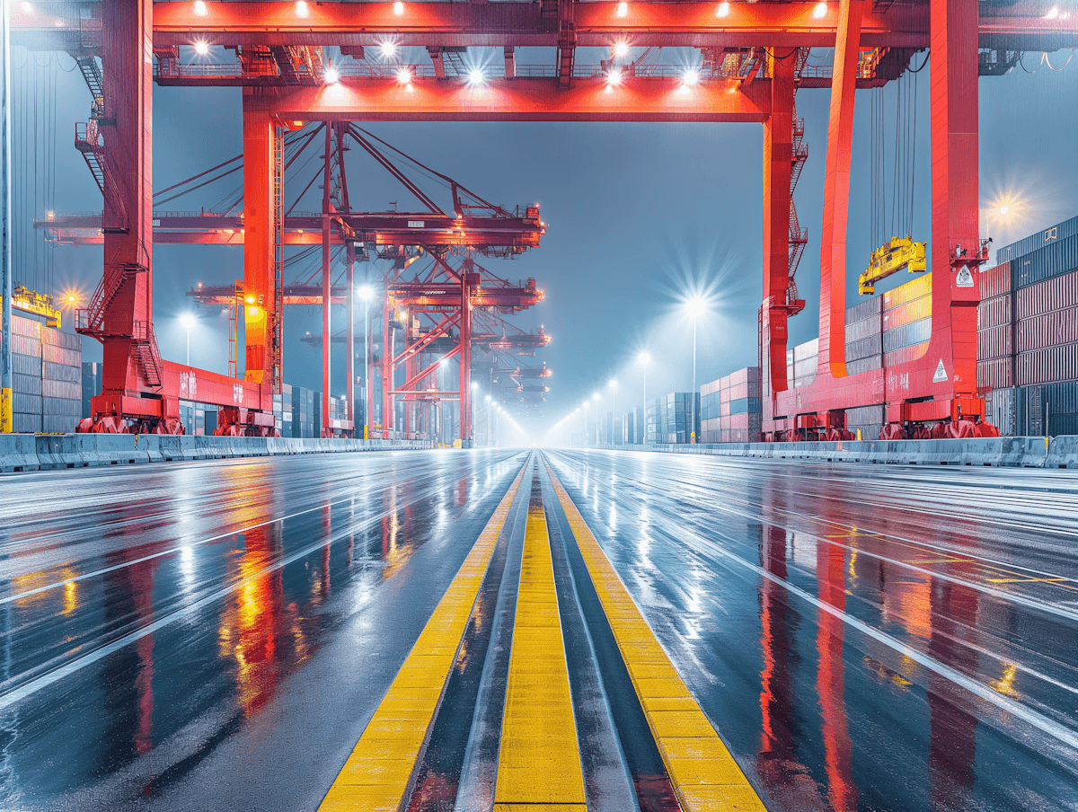 Industrial port at twilight showing global trade operations